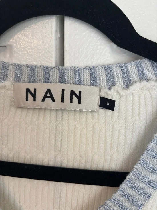 NAIN White Blue Knit Cardigan Dress Button Front Chic Feminine Style - Picture 12 of 16